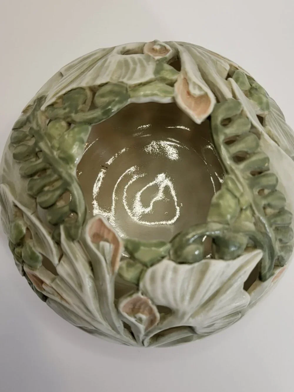 Jeanne Van Spijker Porcelain Luminary: Hand Carved‎ Ginko Calla Lily Pottery